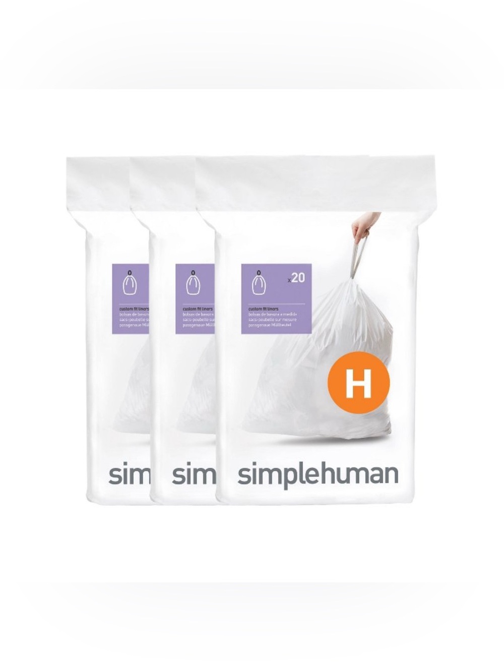 simplehuman White Trash Bags with Drawstring Handles (30-35 L) 3 Pack 60 count